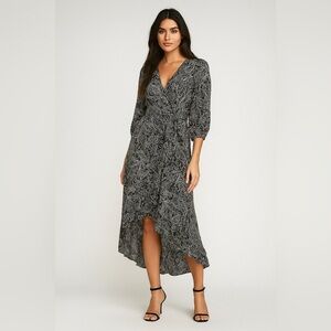 Calvin Klein Faux Wrap  Floral‎ V-Neck High Low Hem MIDI Dress 14